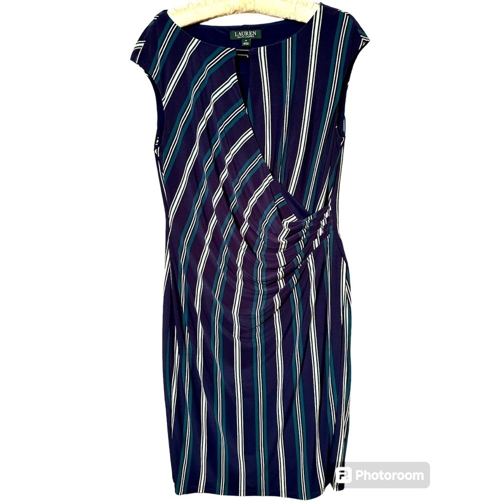Lauren Ralph Lauren navy blue striped sheath dress size 12